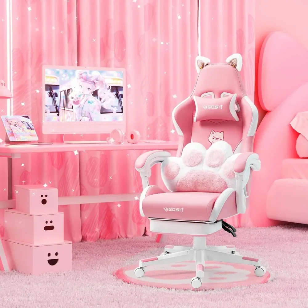Rosa Gaming-Stuhl mit Katzenpf – Pc Gaming Quotes Bewertung und Preis